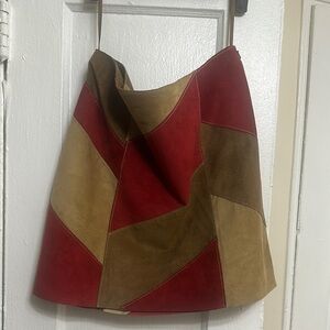 Kenneth Cole Asymmetrical Patchwork Skirt - Red and Tan